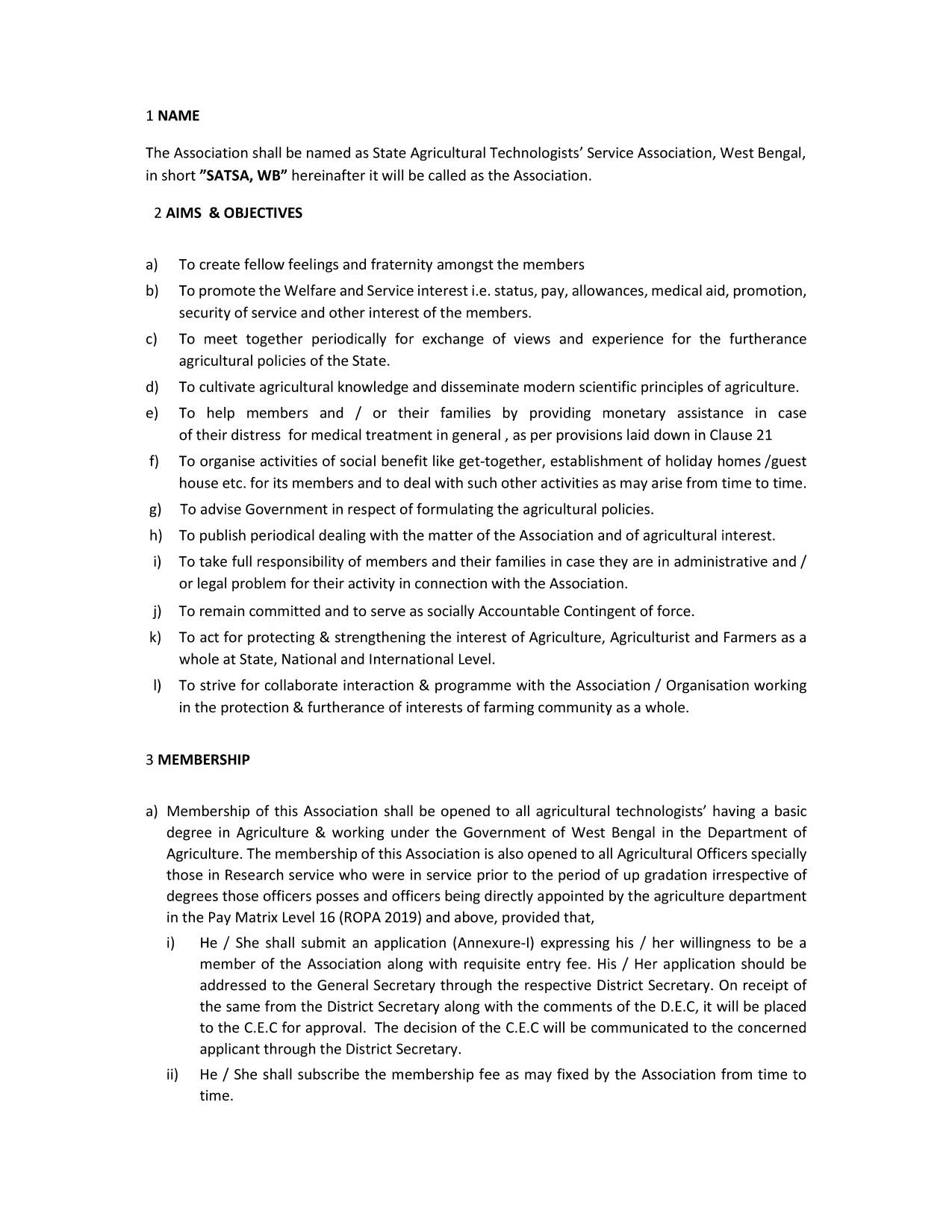 SATSA Constitution Page 1